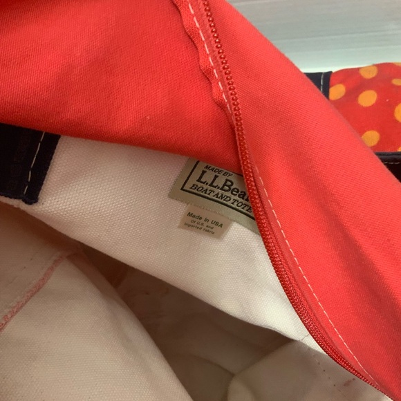 L.L. Bean Boat And Tote Red Orange Blue Polka Dot Canvas Bag Medium - Picture 13 of 16